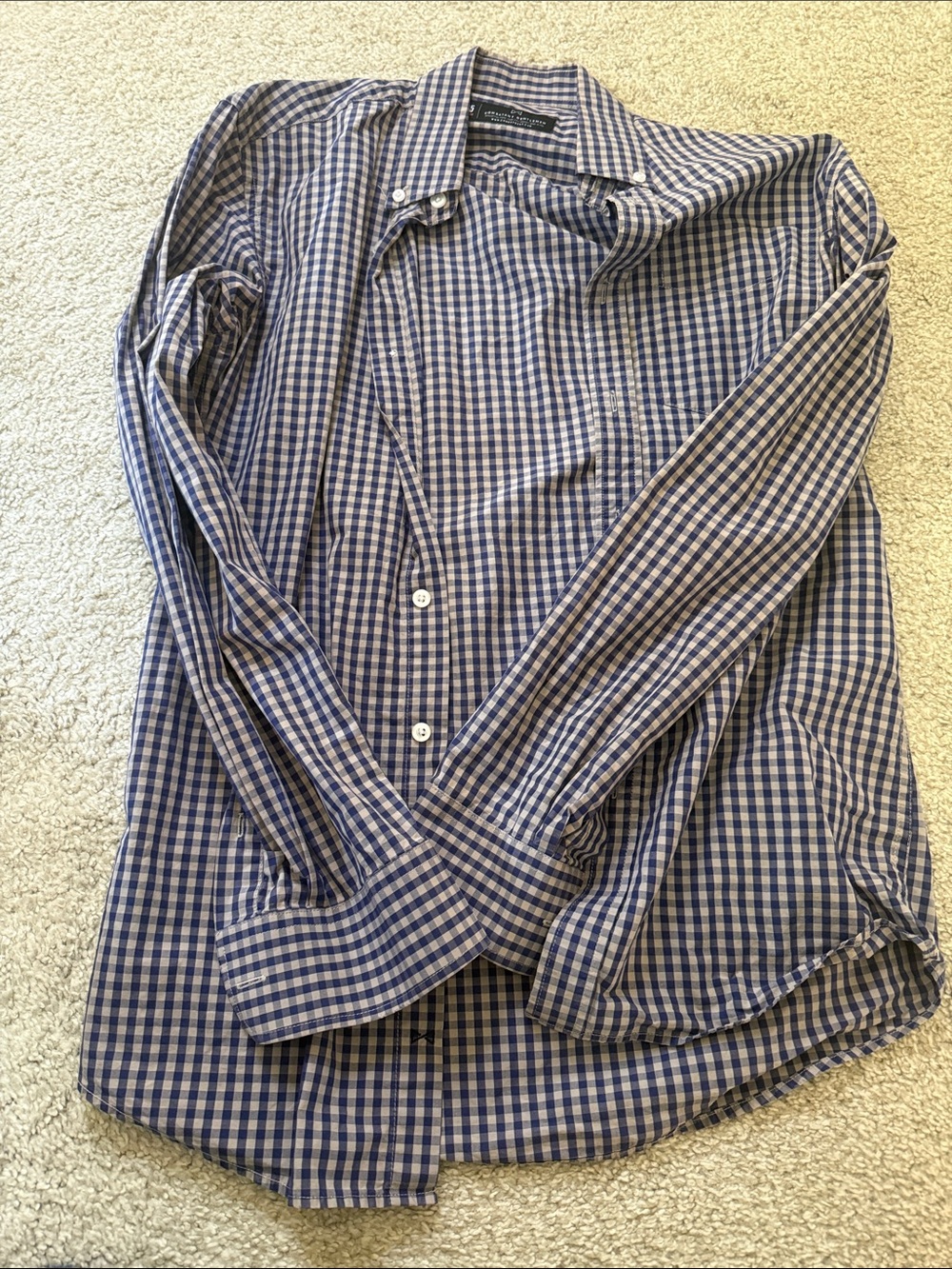 Slim Fit Blue and White Gingham Button-Down Shirt